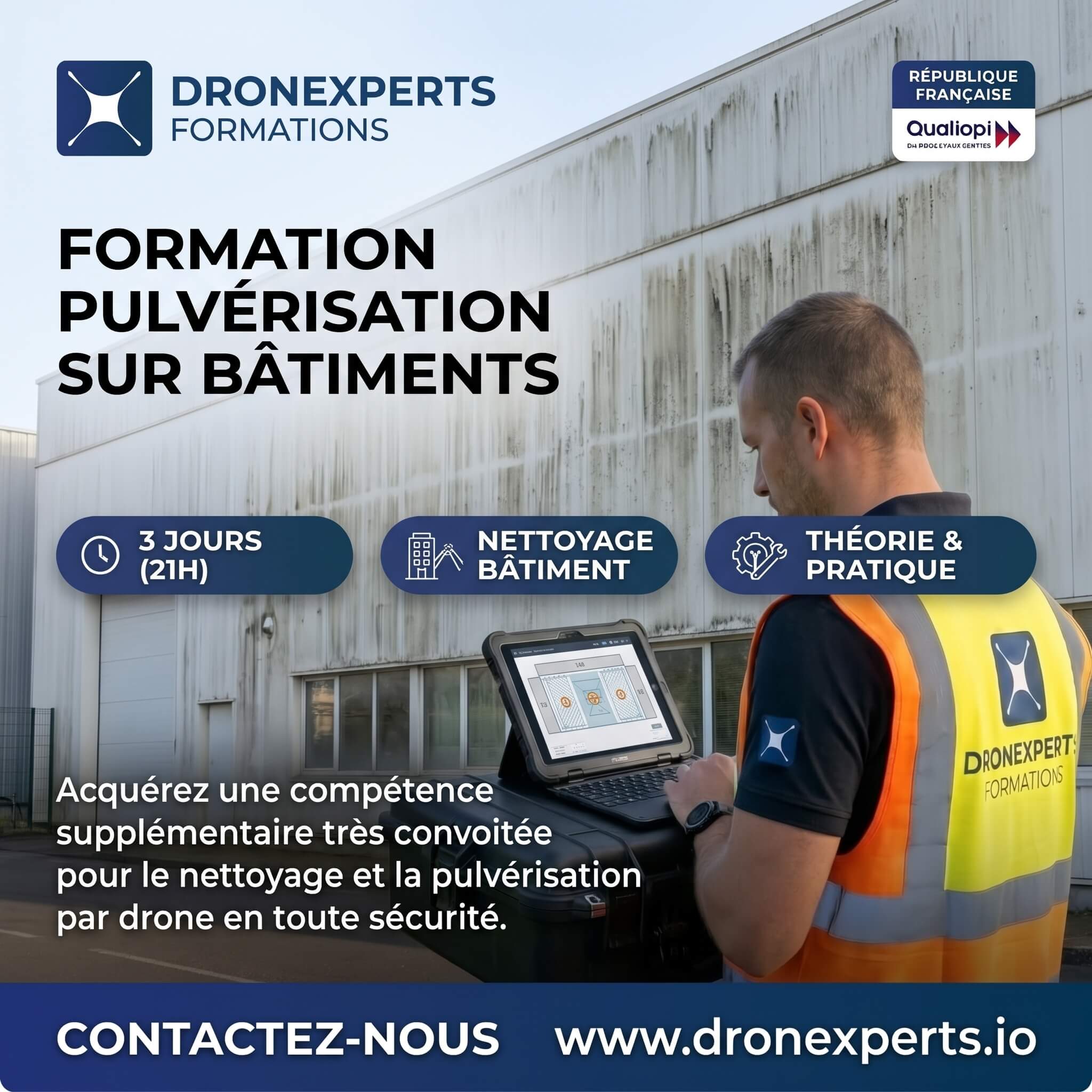 Formation Spécialisation - Pulvérisation et Nettoyage par drone - Dronexperts