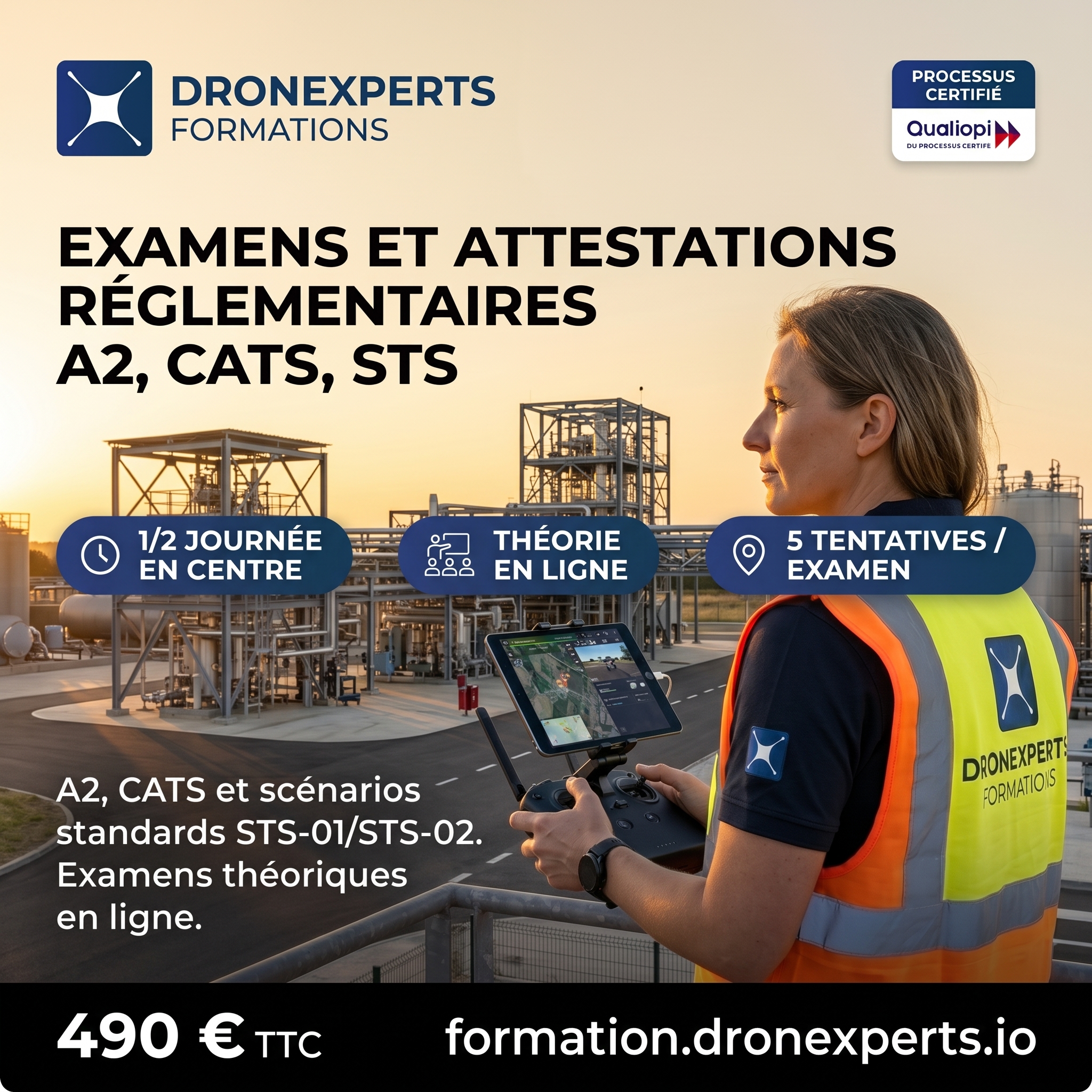 Formation Examens et attestations réglementaires — A2, CATS et scénarios STS - Dronexperts